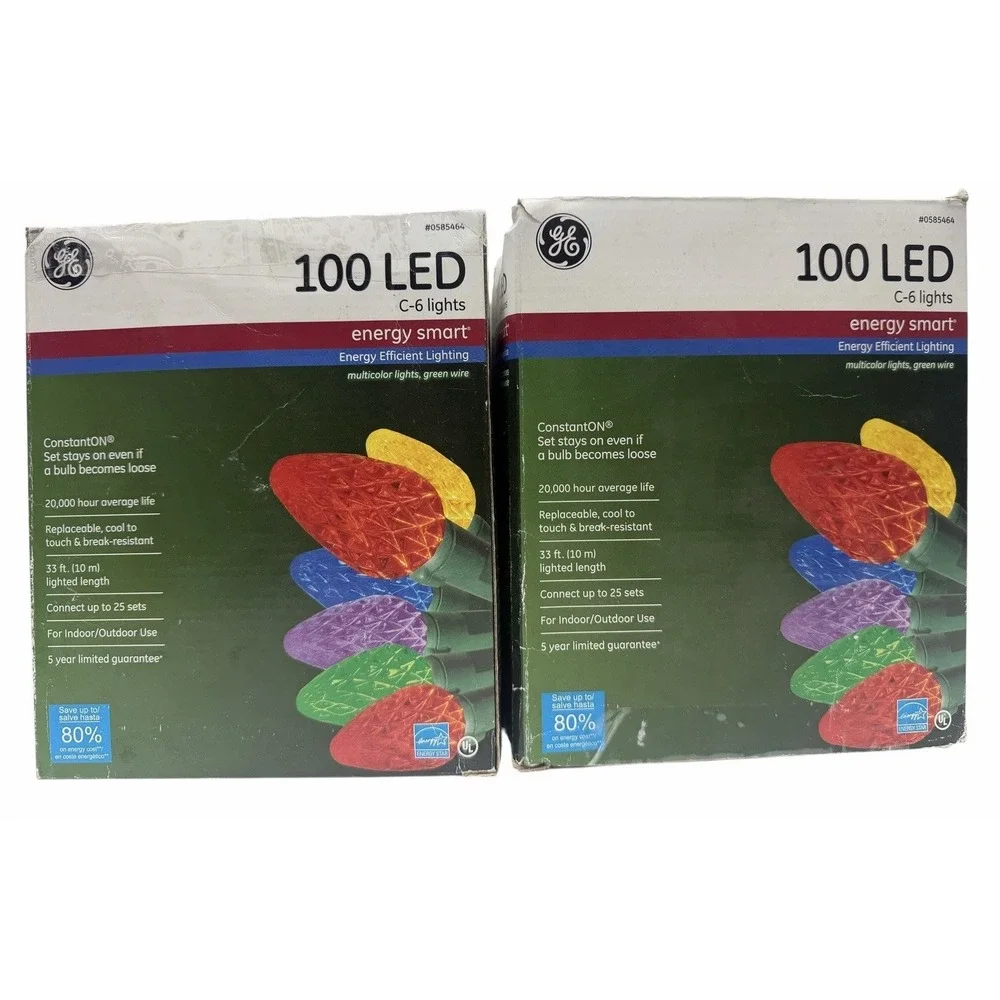 GE Energy Smart 100 LED C6 Christmas Lights Multicolor Green Wire Lot of 2 NOB